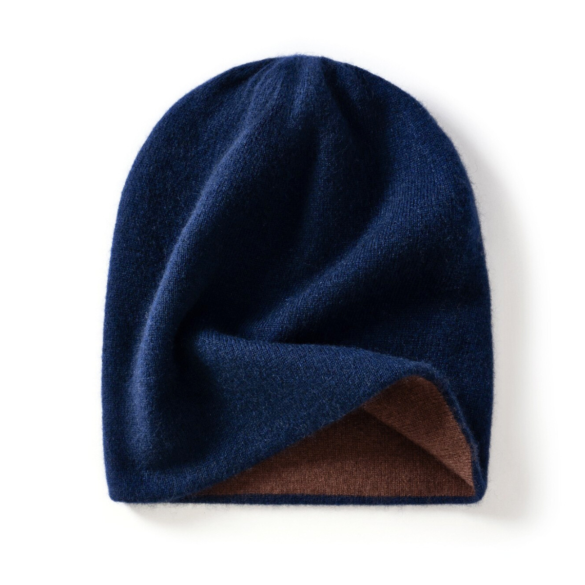 Bonnet en cachemire tricot épais cache-oreilles - Bleu