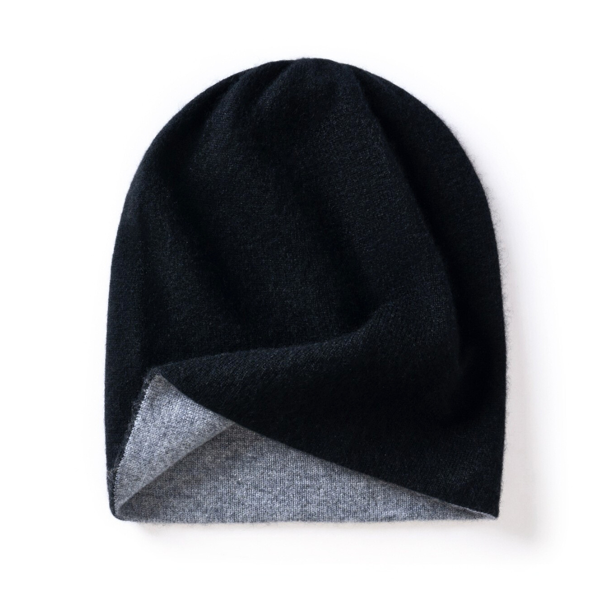 Bonnet en cachemire tricot épais cache-oreilles - Noir