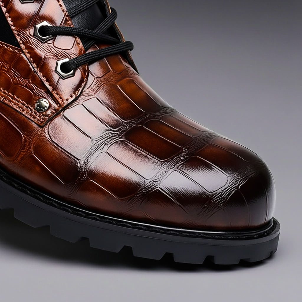 Eugène - Boots Cuir Embossé Lacets