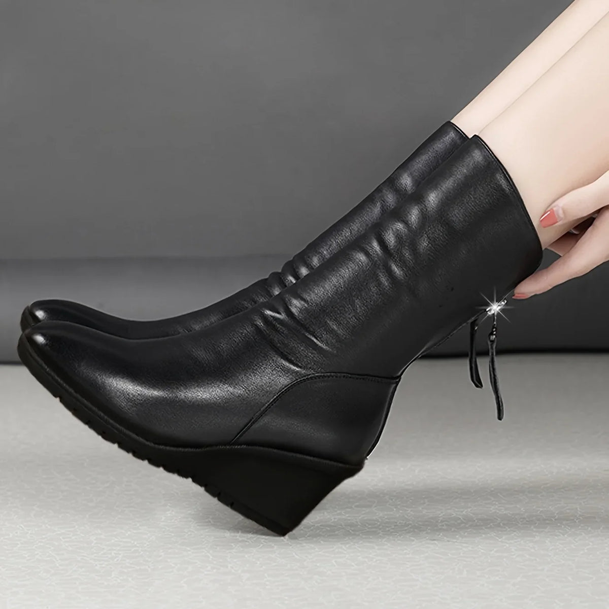 Bottes compensées femme mi-hautes zip cuir
