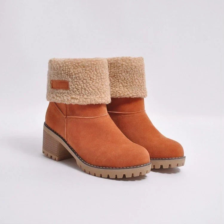 Bottes Daim Femme Fourrées Revers Sherpa - Orange