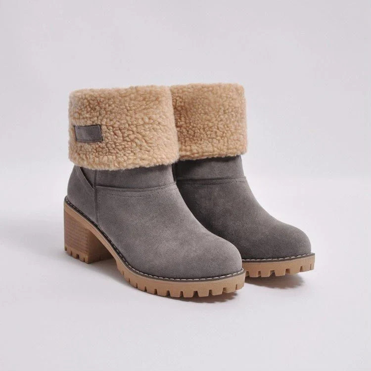 Bottes Daim Femme Fourrées Revers Sherpa - Gris