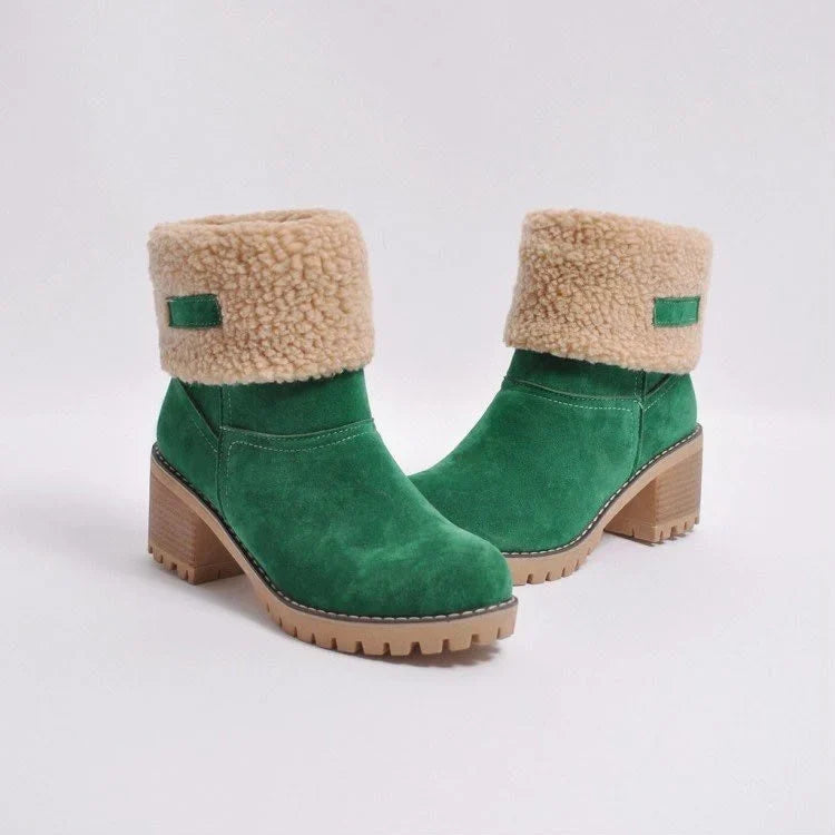 Bottes Daim Femme Fourrées Revers Sherpa - Vert