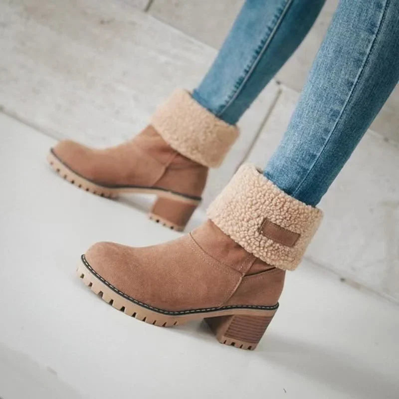 Bottes Daim Femme Fourrées Revers Sherpa - Marron