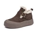 Bottes de neige fourrées en cuir femme - Marron Foncé