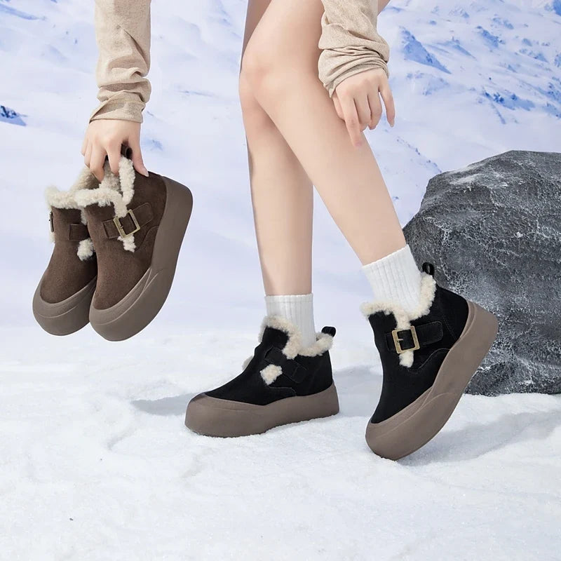 Bottes de neige fourrées en cuir femme
