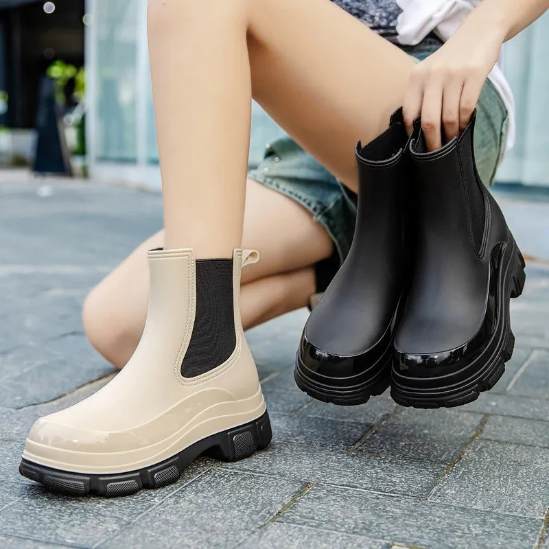 Bottes de pluie femme mi-mollet plateforme imperméables