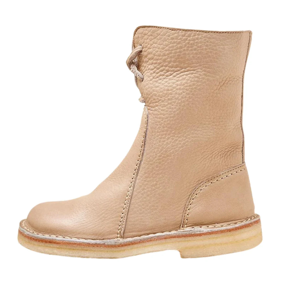 Bottes fourrées imperméables femme col rabattable - Beige