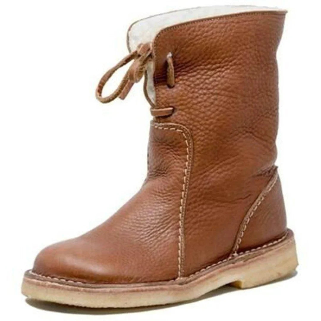 Bottes fourrées imperméables femme col rabattable - Marron Clair