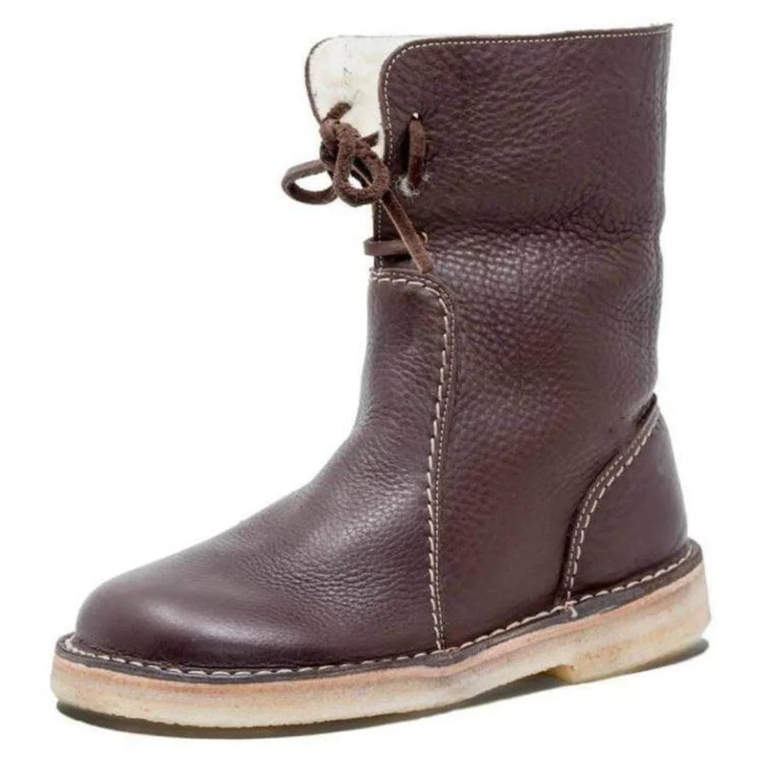 Bottes fourrées imperméables femme col rabattable - Marron Foncé