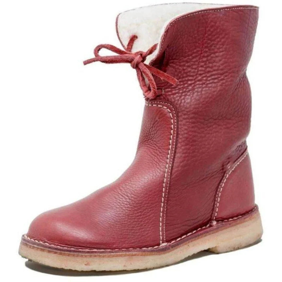 Bottes fourrées imperméables femme col rabattable - Rouge