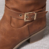 Bottes hautes en cuir femme talon bloc double boucle