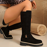 Bottes hautes en daim femme avec boucle et semelle crantée