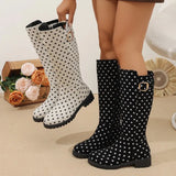 Bottes hautes femme à pois avec boucle et zip