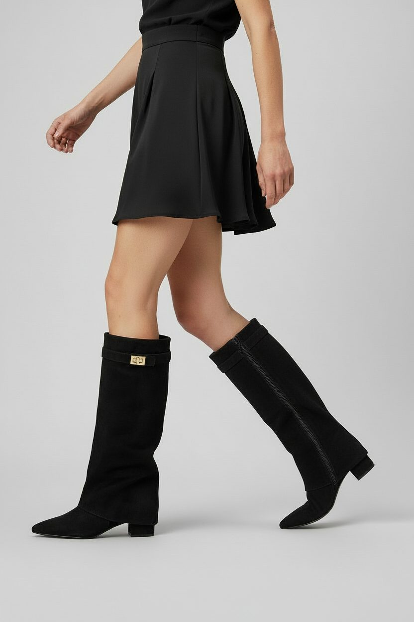Bottes hautes femme daim talon bloc