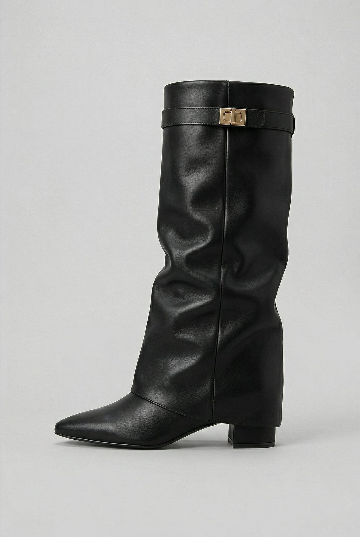 Bottes hautes femme daim talon bloc - Black (Leather Look)