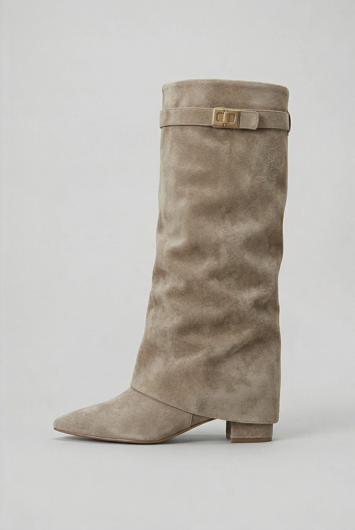 Bottes hautes femme daim talon bloc - Taupe