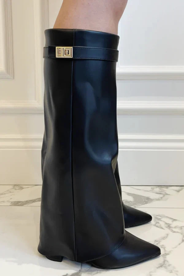 Bottes hautes femme en suédine talon compensé bout pointu