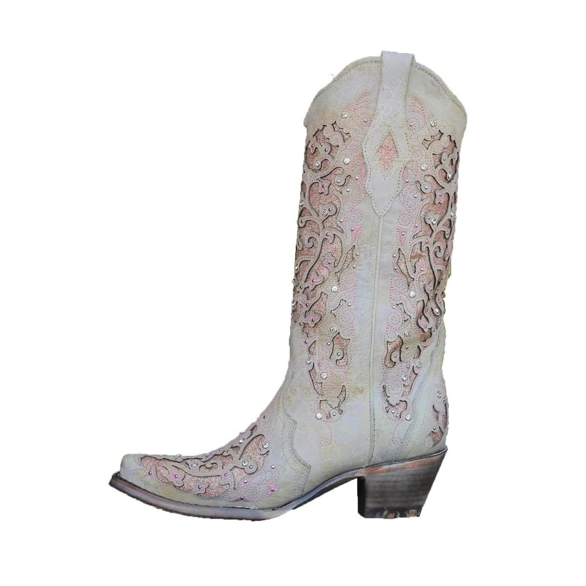 Bottes hautes femme paillettes brodées bout pointu talon carré - Silver and Pink