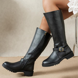 Bottes hautes femme en suédine avec boucle et semelle crantée - Noir