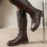 Bottes hautes femme en suédine avec boucle et semelle crantée - Marron Foncé