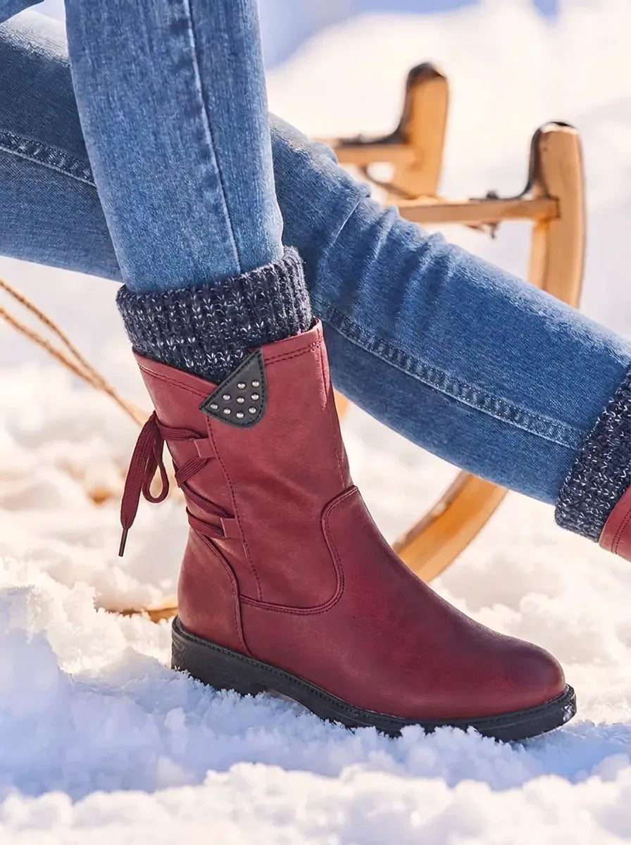 Bottes imperméables femme fourrées zip mollet - Rouge