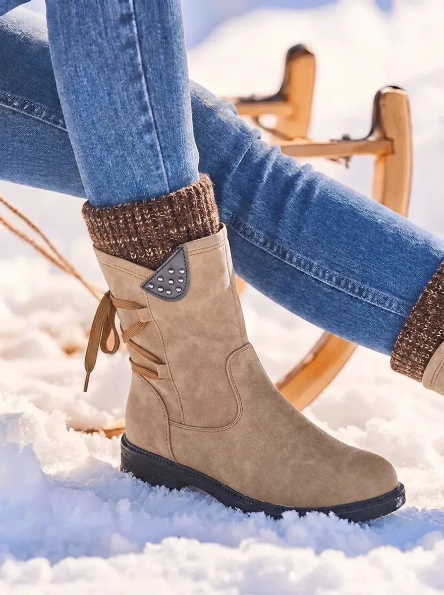 Bottes imperméables femme fourrées zip mollet - Kaki