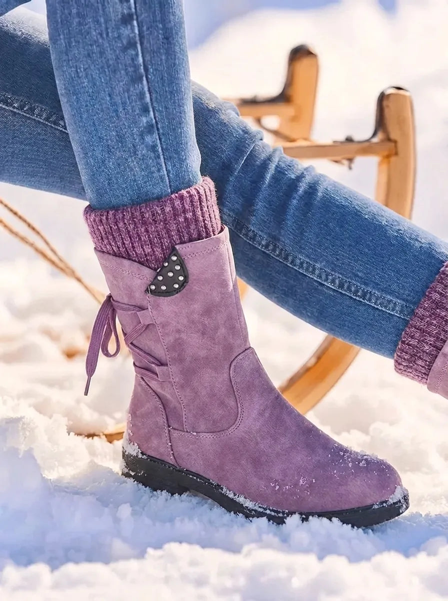 Bottes imperméables femme fourrées zip mollet - Violet
