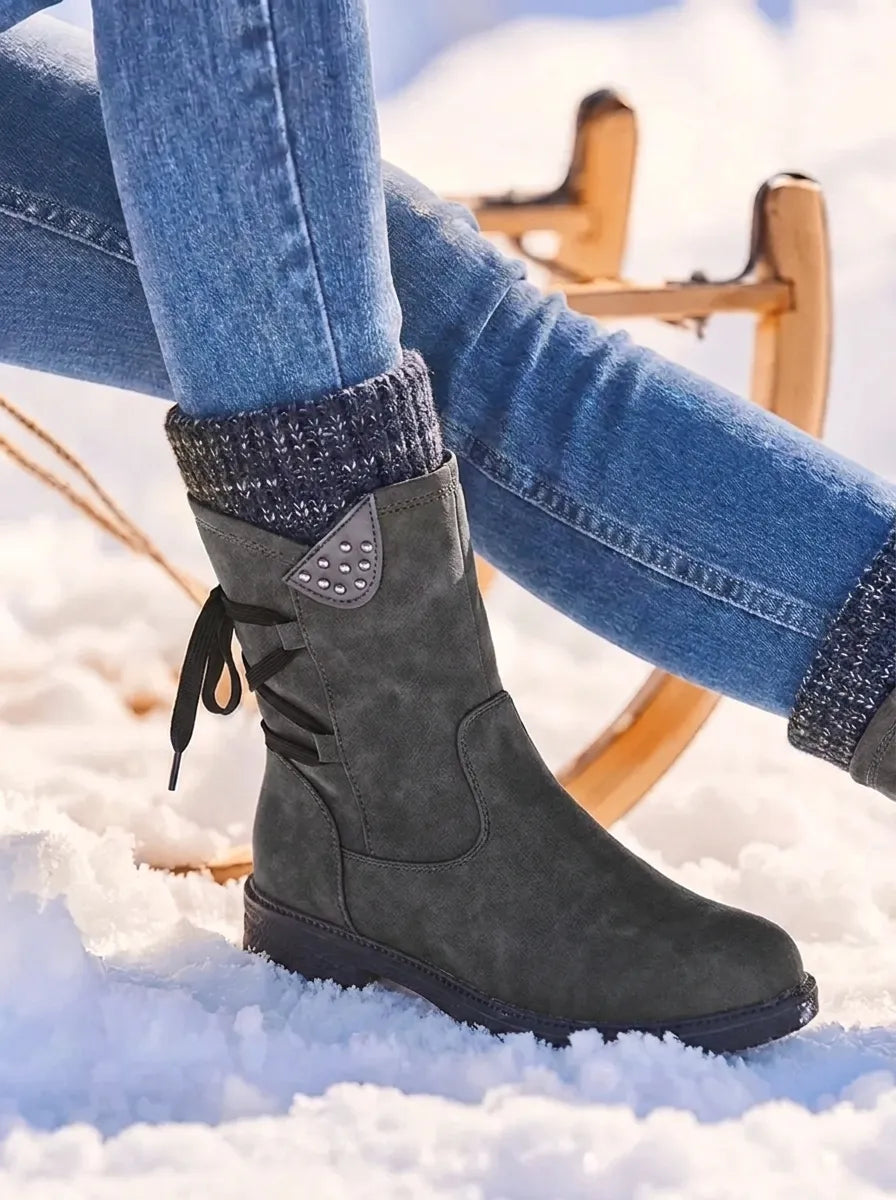 Bottes imperméables femme fourrées zip mollet - Noir