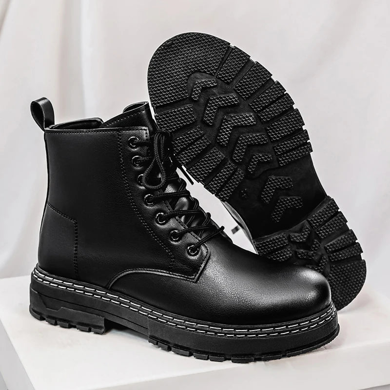 Bottes moto homme en cuir verni noir