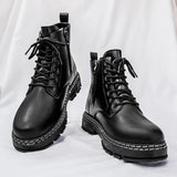 Bottes moto homme en cuir verni noir