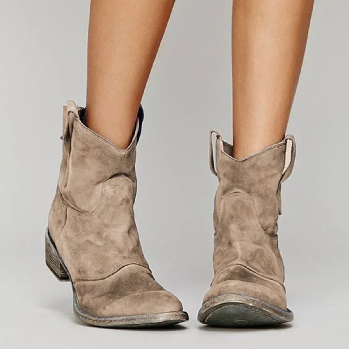 Bottes Santiag Femme en Daim Bout Rond - Marron