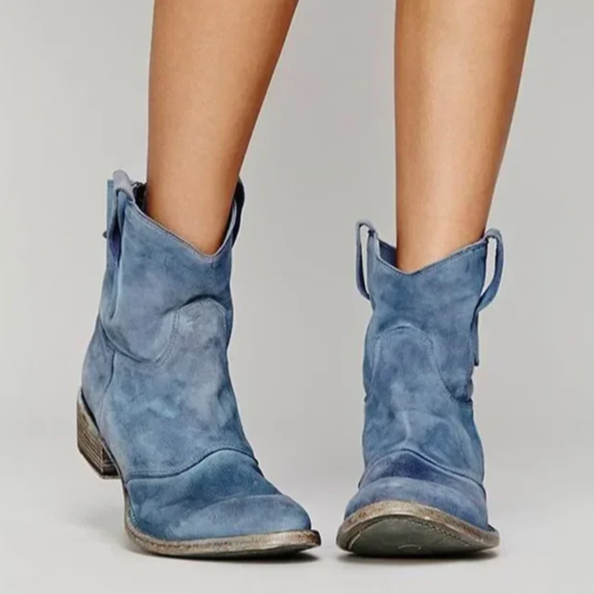 Bottes Santiag Femme en Daim Bout Rond - Bleu