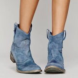Bottes Santiag Femme en Daim Bout Rond - Bleu
