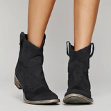 Bottes Santiag Femme en Daim Bout Rond - Noir