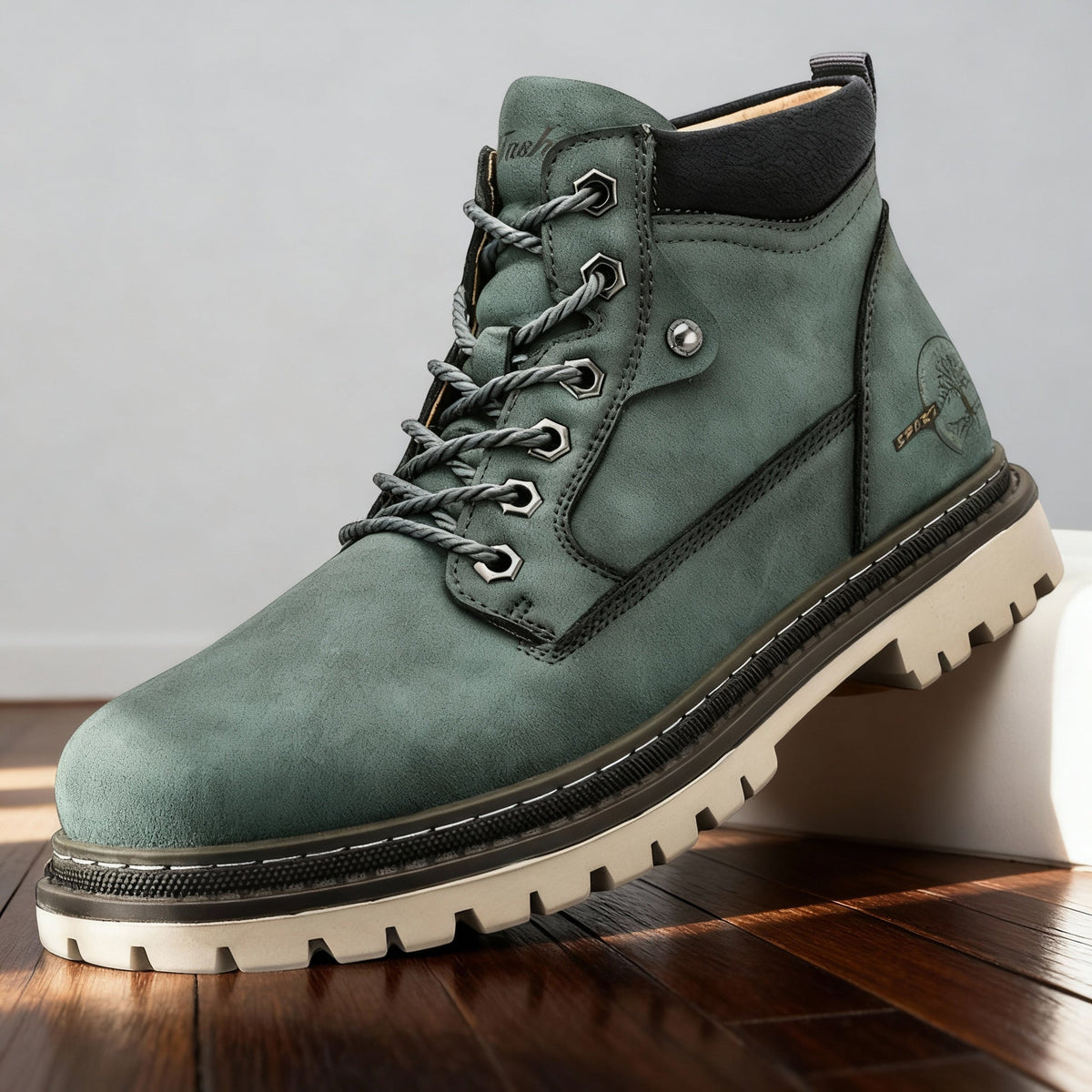 Bottines à lacets confort antidérapantes - Moss Green