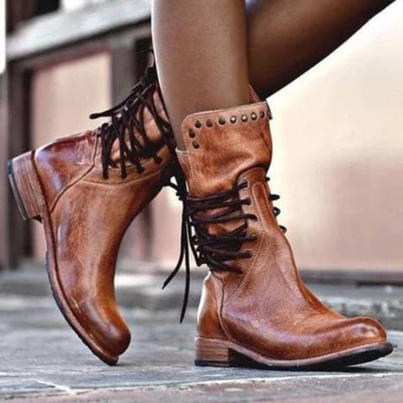 Bottines à lacets femme en daim talon bloc - Marron
