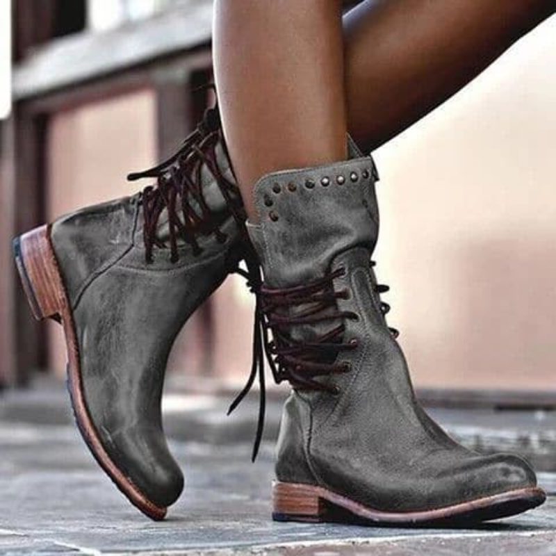 Bottines à lacets femme en daim talon bloc - Gris