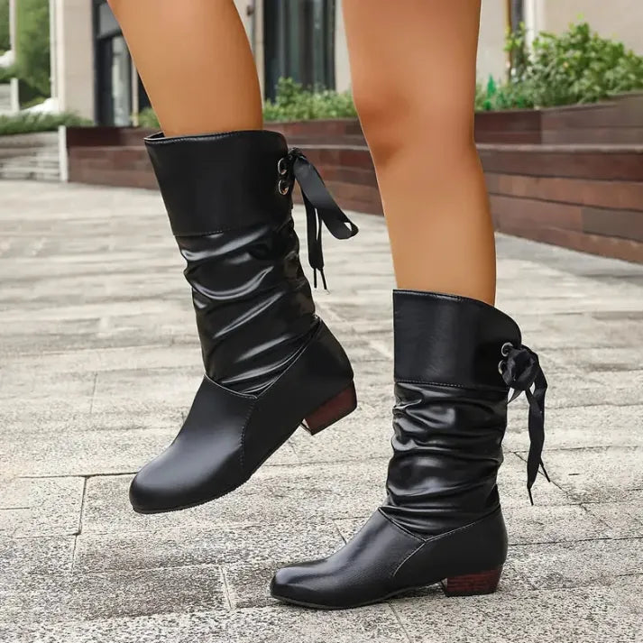 Bottines à Lacets Femme en Cuir Talon Bloc