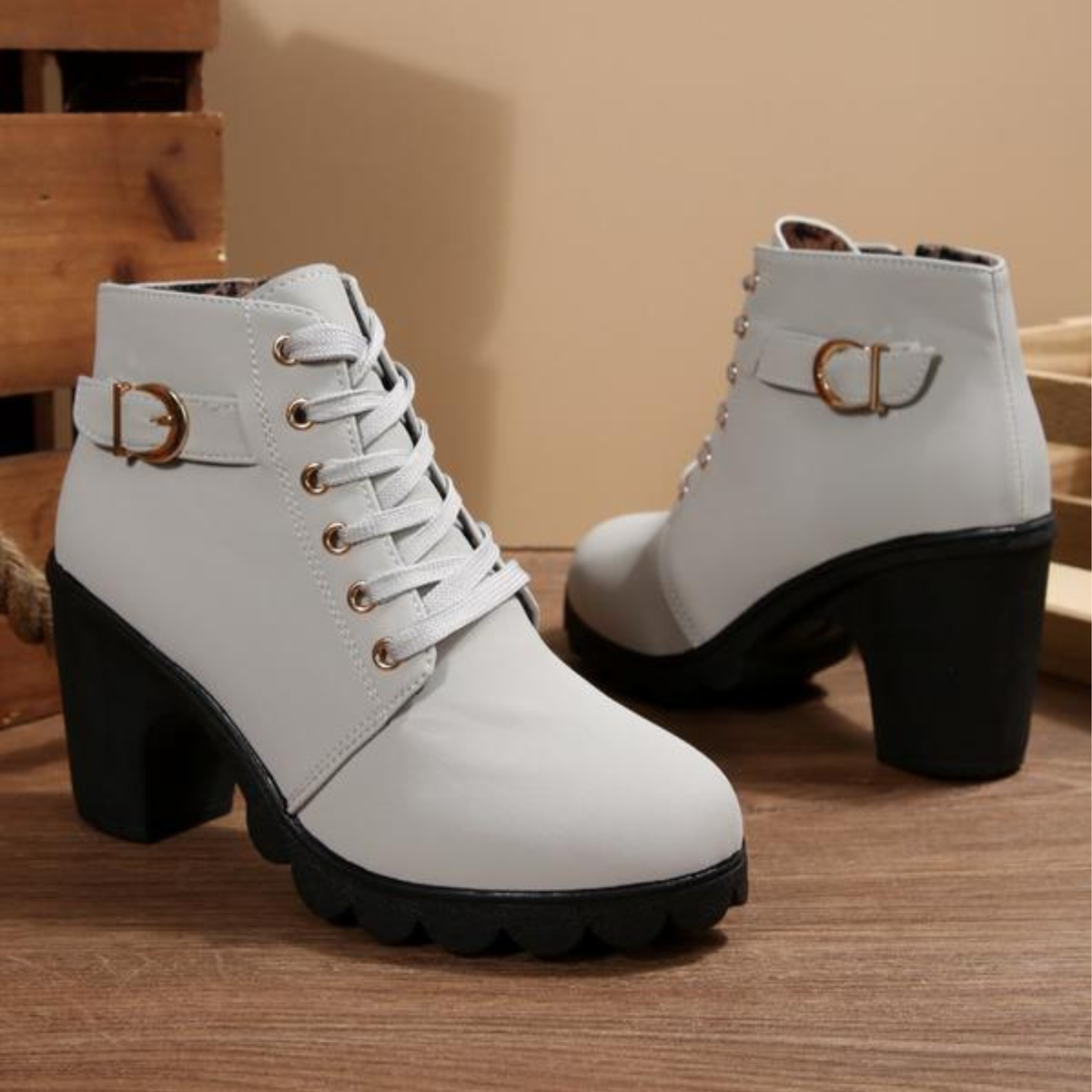 Bottines à lacets femme semelle épaisse confort - Gris