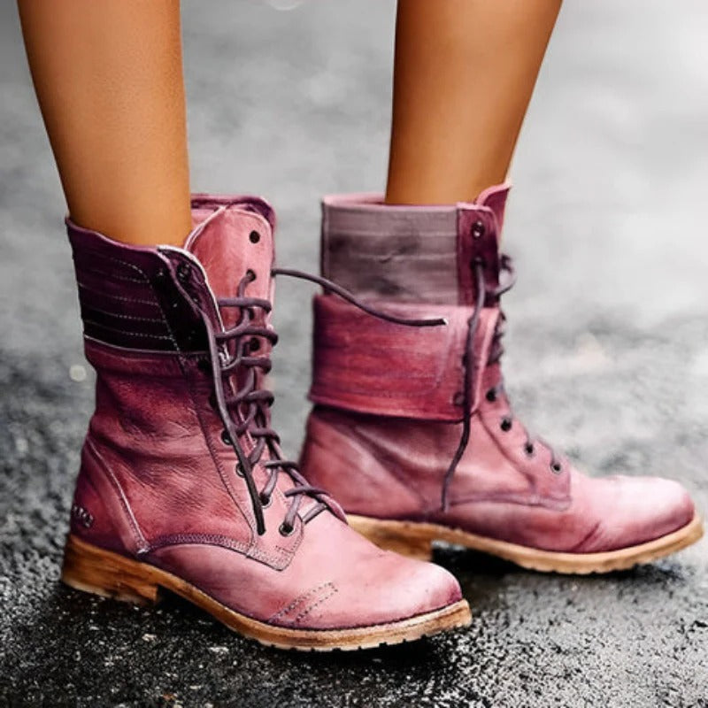 Bottines à lacets femme style vintage - Rouge