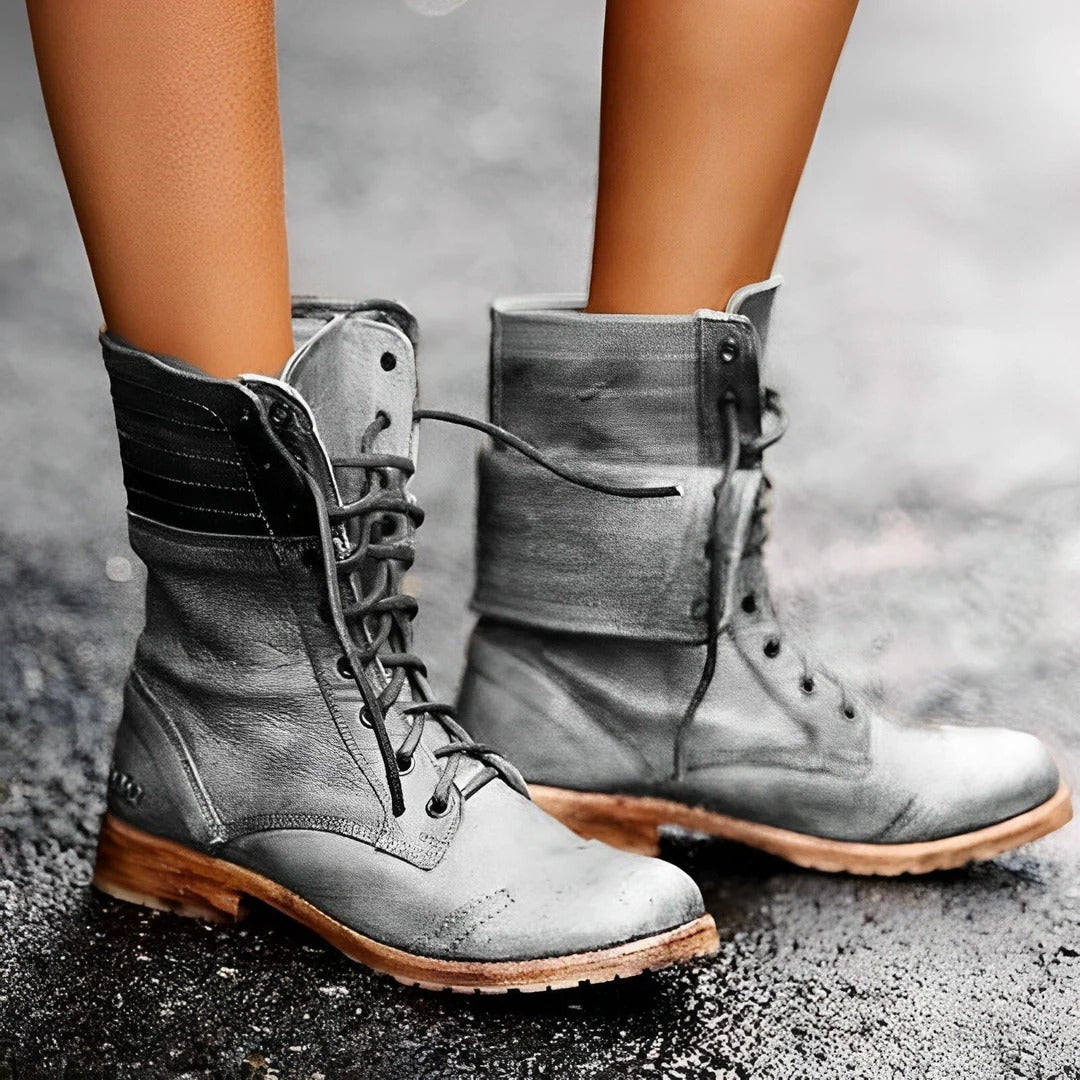 Bottines à lacets femme style vintage - Gris