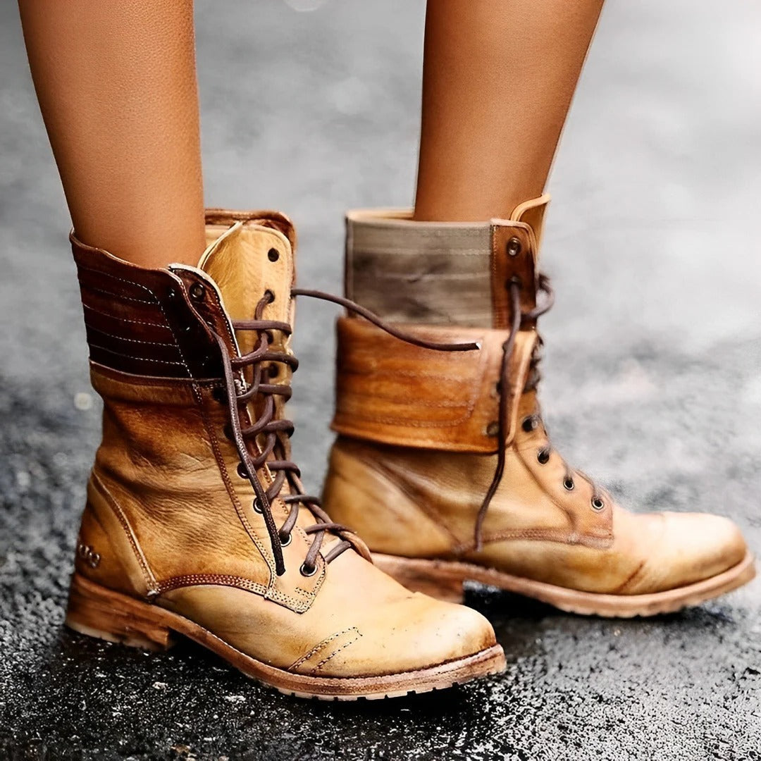 Bottines à lacets femme style vintage - Kaki