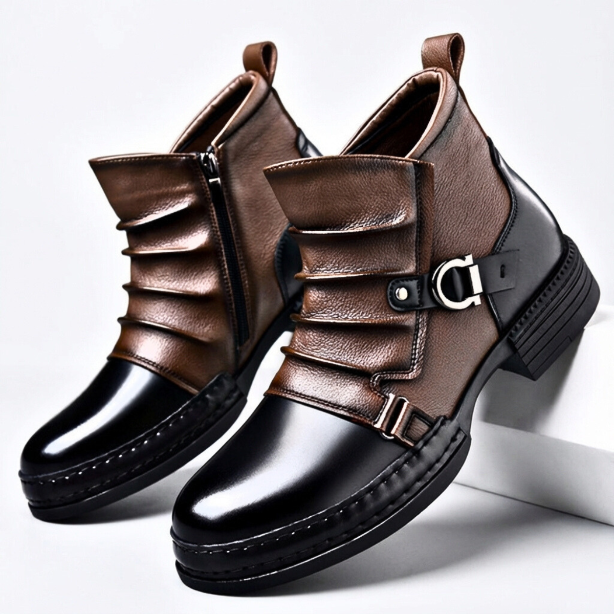 Bottines Boucle Homme Cuir Synthétique - Marron