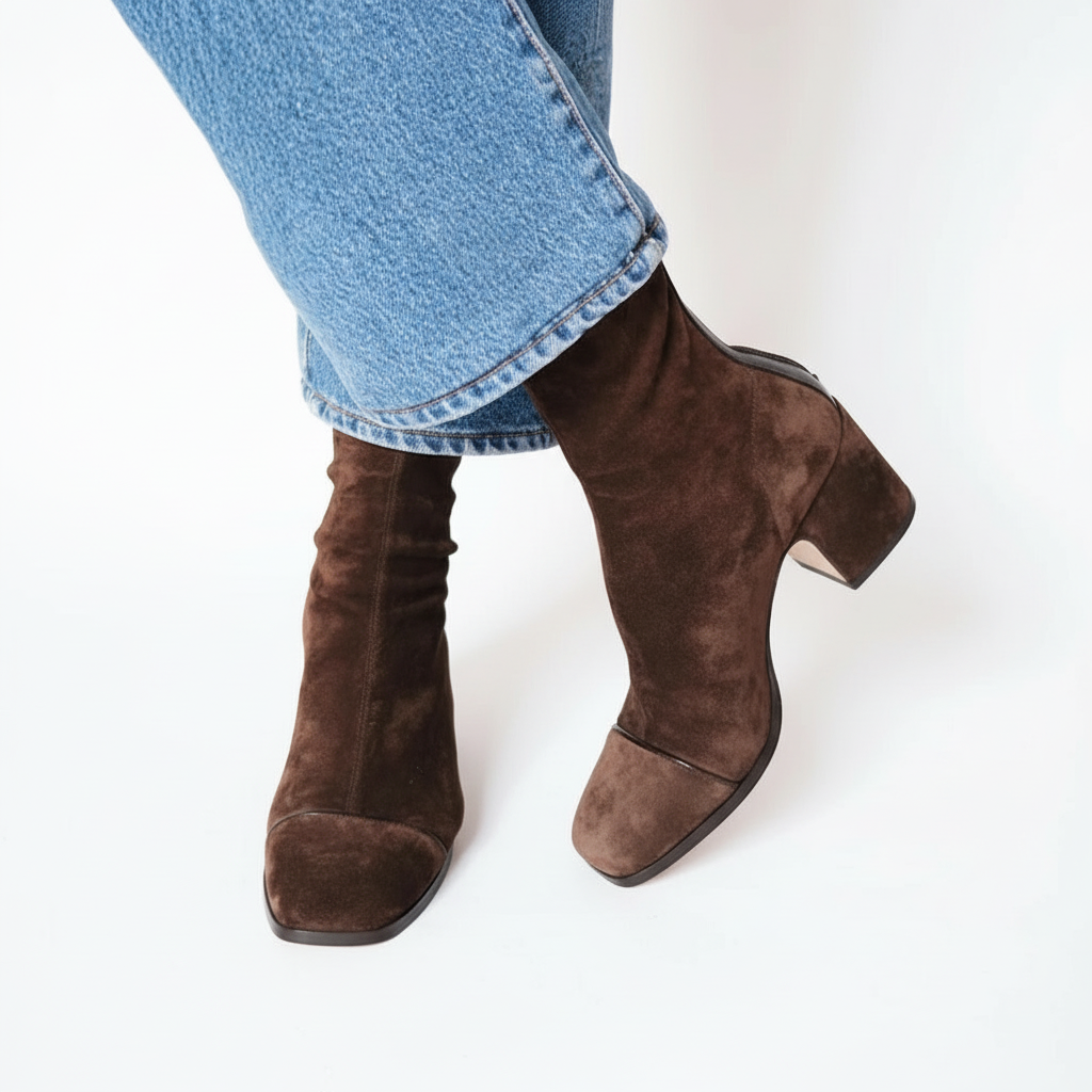 Bottines Bout Carré Femme Talon Bloc Suédine