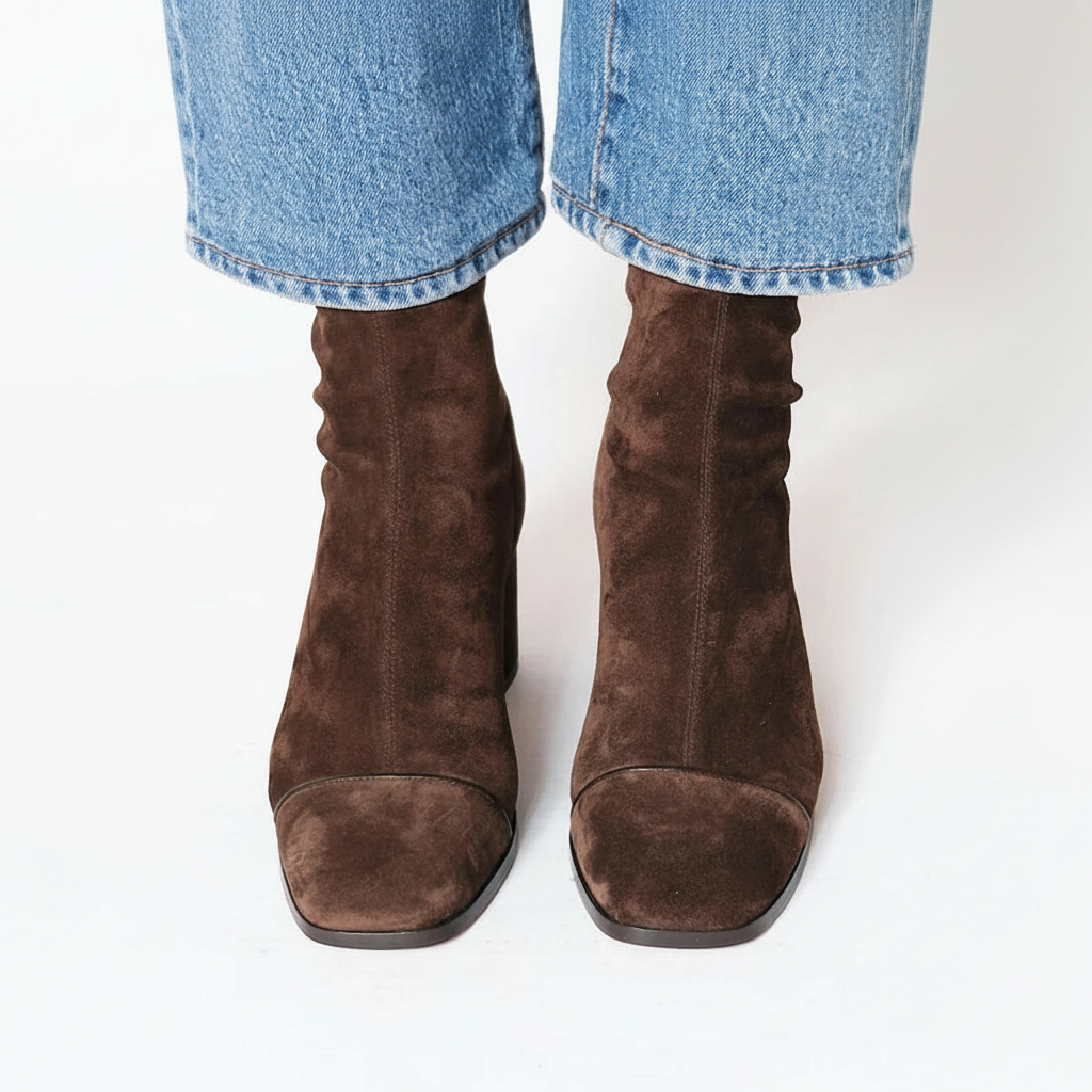 Bottines Bout Carré Femme Talon Bloc Suédine