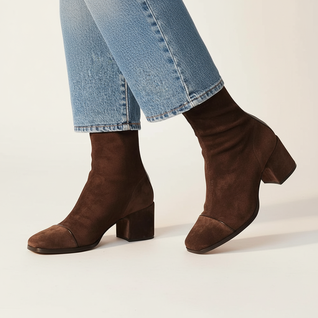 Bottines Bout Carré Femme Talon Bloc Suédine