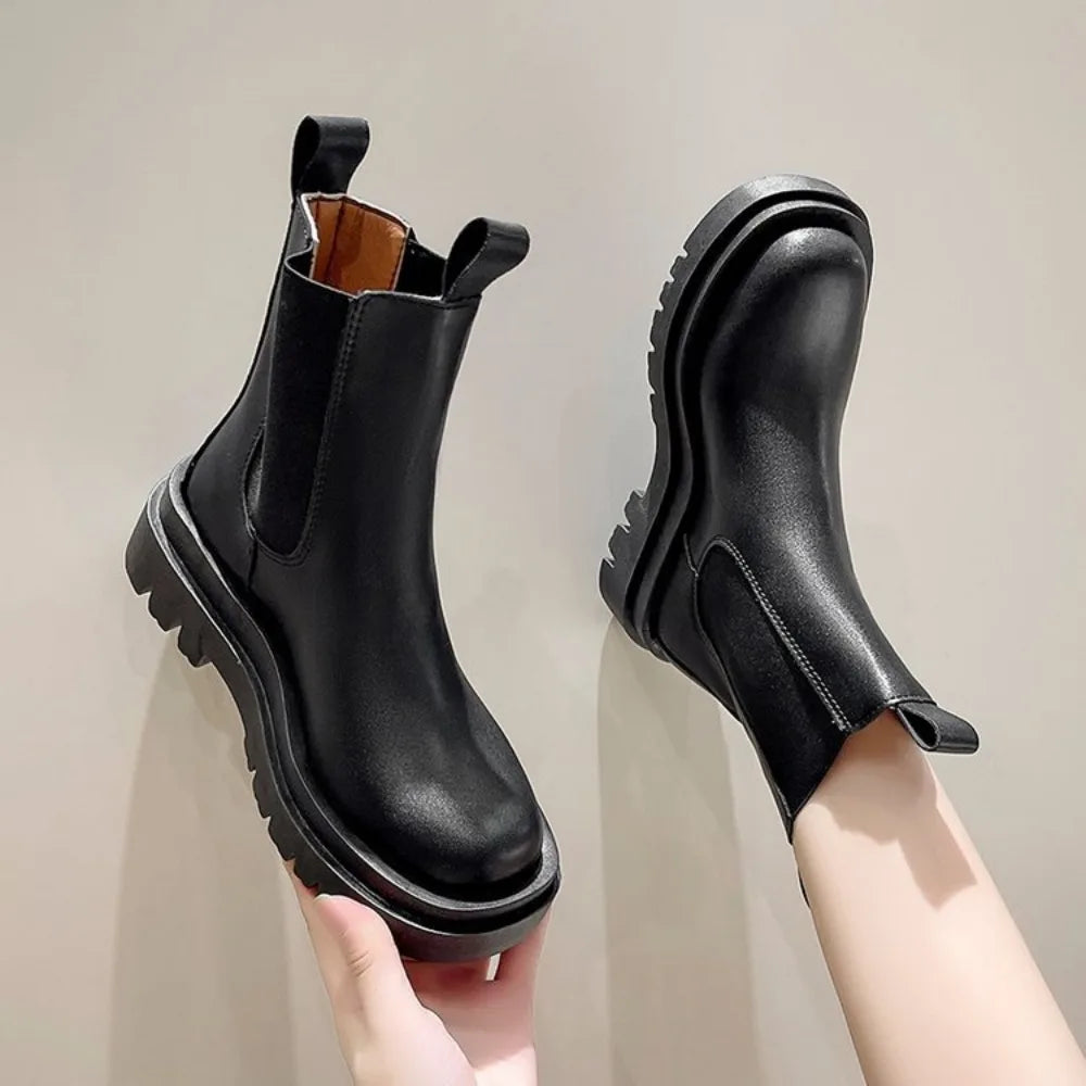 Bottines Chelsea Femme Semelle Crantée - Noir