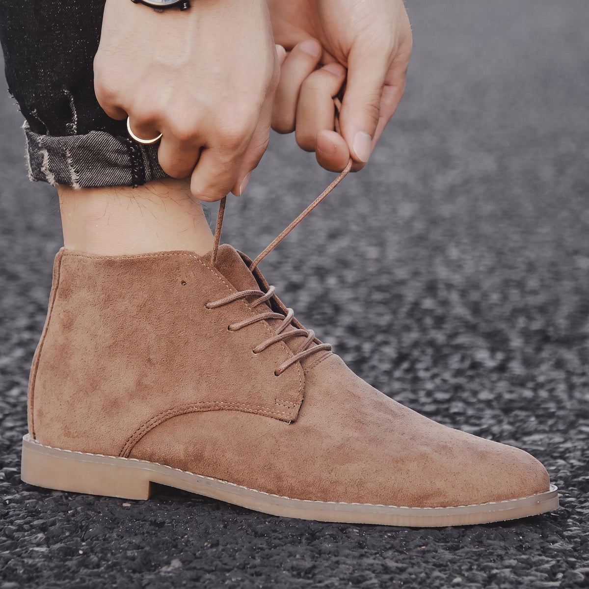Bottines Chukka Homme en Daim à Lacets Bout Pointu