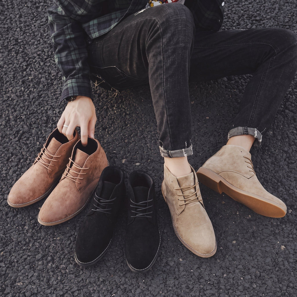 Bottines Chukka Homme en Daim à Lacets Bout Pointu